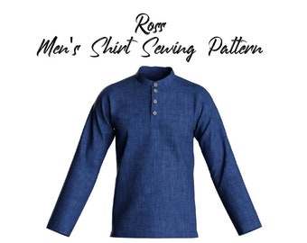 Raglan Sleeve Band Collar Shirt Sewing Pattern (PDF)