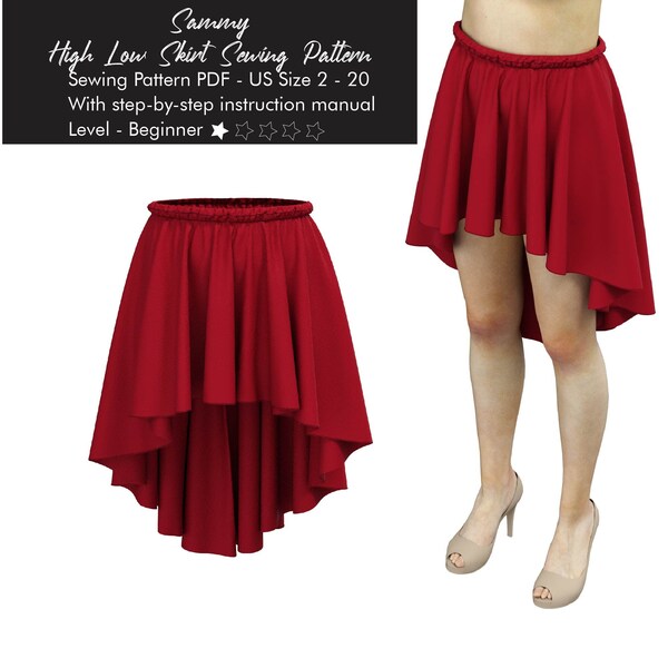 High-Low Plus-Size Maxi, Asymmetric Design DIY Swing Skirt with Easy Elastic Waist & Step-by-Step Instructions for Women's Dressmaking