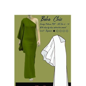 Kaftan Sewing Pattern Project, Caftan Dress For Women, One Shoulder Maxi Dress Sewing PDF,Slit Dress PDF Pattern, Summer Maxi Dress