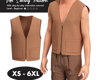 Men's Military Vest Sewing Pattern, Cargo Jacket, XS-6XL (Digital Download)