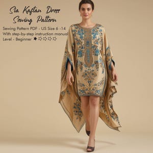 Kaftan Dress Sewing Pattern Project, Caftan Dress PDF Digital Pattern, Easy Sewing Patterns for Beginners, Cape Dress Download, Loose Dress