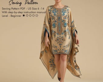 Kaftan Dress Sewing Pattern, Beginner Easy Cape (PDF Pattern)