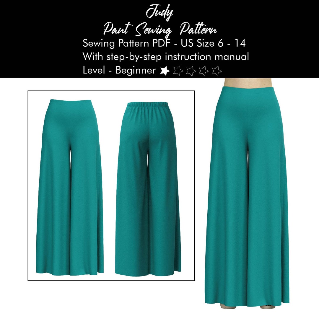 Wide Leg Palazzo Pant Sewing Pattern, Flare Leg Boho Pant, High Waisted