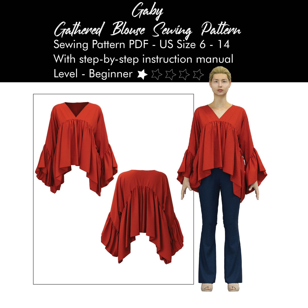 Gathered Sleeve Tunic Sewing Pattern, High-low Hem, Beginner (PDF ...