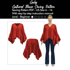 Holliday Tunic Top Sewing Pattern Project, Beginner Women Sewing, Loose Top for Girls, Women Tunic, Instant Download, V-neck Blouse