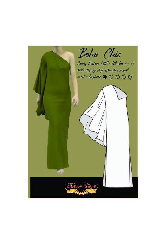 one shoulder kaftan dress pattern One Shoulder Kaftan Sewing Pattern, Maxi Slit Dress (PDF Pattern)