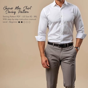 Men&#39;s Shirt Sewing Pattern, Formal Button Down Slim Fit, DIY Collared Full Sleeves Shirt,  Size Xs-Xxl, Shirt Pattern PDF, Digital Download