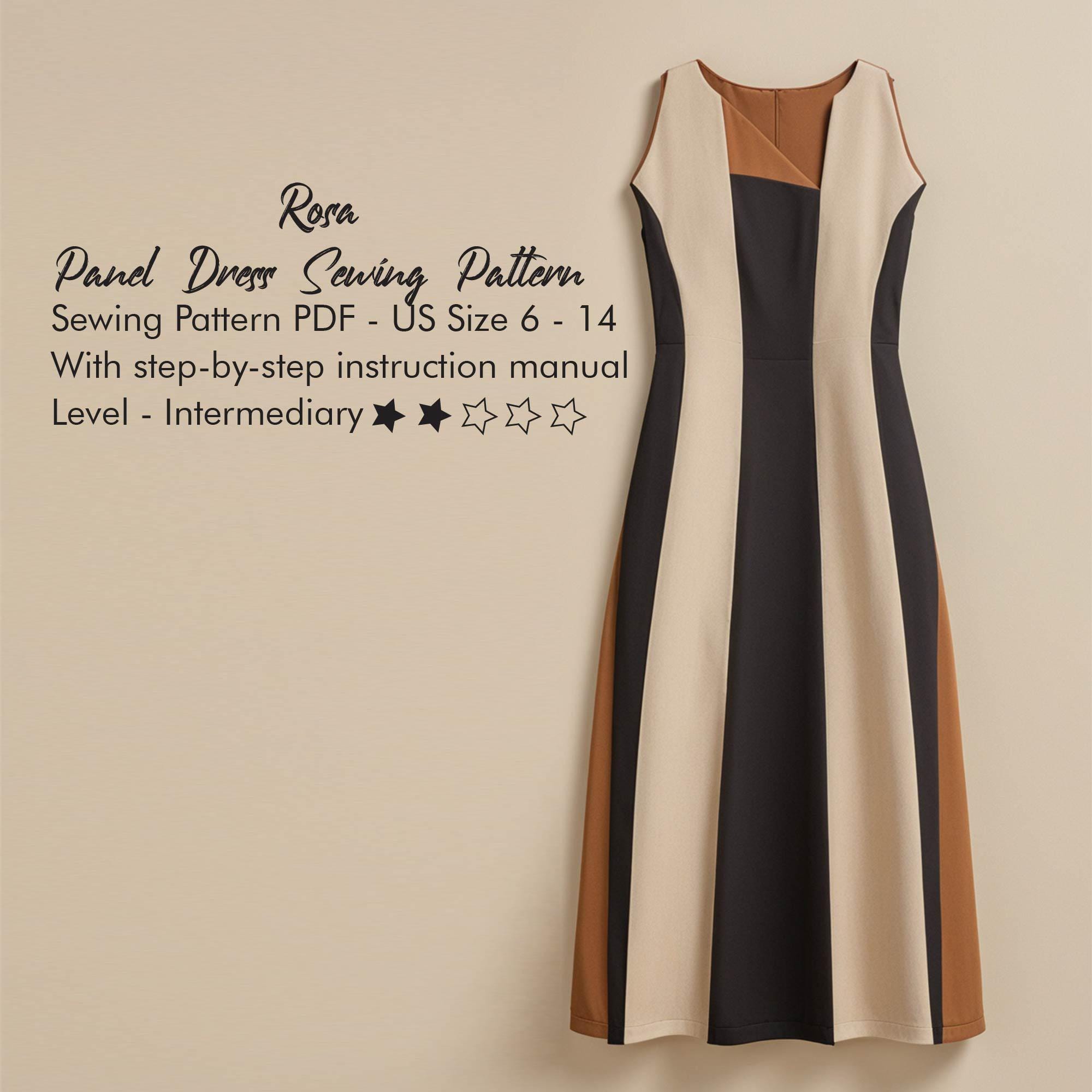 a line panel dress Women's V-Neck A-Line Dress Three-Quarter Sleeve Button Contrast Panel Apricot / XL