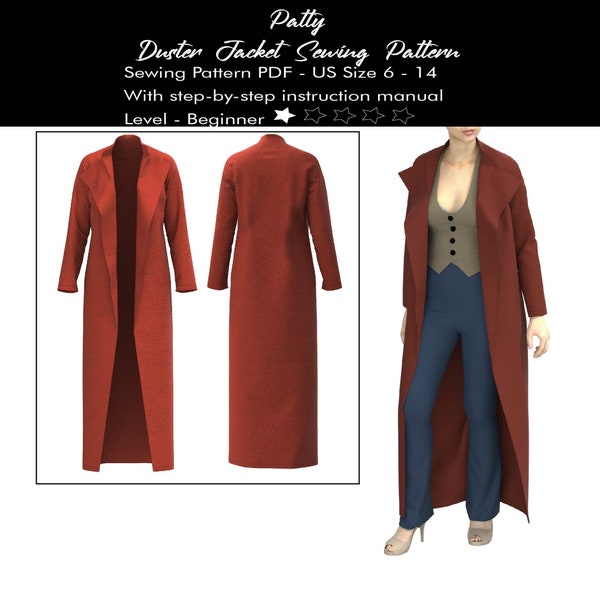 Long Winter Jacket Sewing Pattern Women, Long Overcoat PDF Pattern Project, Winter Coat Digital Download, Trench Coat Oversize Jacket