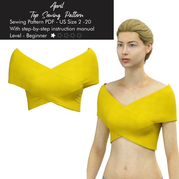 Easy Crop Top Sewing Pattern, Beginner Blouse PDF Sewing Template, Plus Size Crop Top, Ciss Cross Crop Top For Girls, Size 2-20