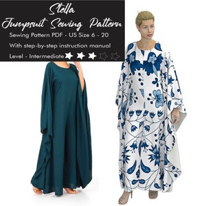 Kaftan Jumpsuit Sewing Pattern, Flare Pant Jumpsuit Digital PDF, Caftan Sleeve Romper, Easy Overall Download, Loose Palazzo Instant Download