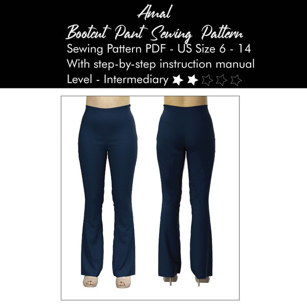 High-waisted Bootcut Pants Pattern Project, Bell Bottom Pants Tutorial, Women's Trouser Sewing, Bootcut Leggings, High rise Flare Leggings