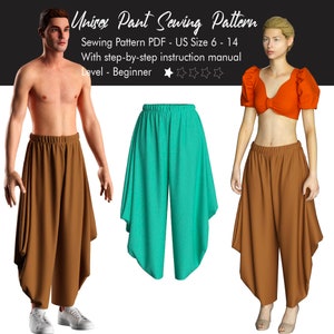 Unisex Boho Pants Sewing Pattern, Easy Pajamas (PDF Pattern)