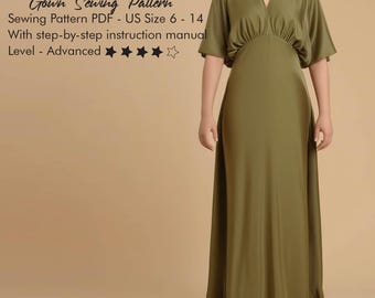Evening Gown Sewing Pattern, A-Line Ballgown (PDF Pattern)