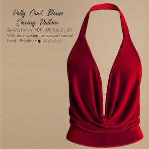 Cowl Neck Halter Top Sewing Pattern, Easy Women's Blouse (PDF Pattern)