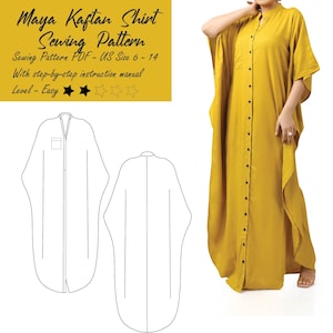 Kaftan Dress Pattern Project, Digital Sewing PDF, Maxi Dress for Women,Boho Fashion, Indie Style, Sizes 6-14, Unisex Fashion