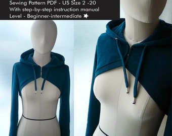Bomber Jacket Sewing Pattern, Cropped Shrug Hoodie (PDF Pattern)