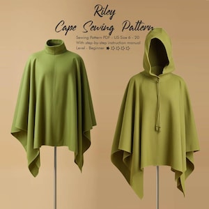 Unisex Poncho Cape Sewing Pattern, Halloween Cloak Costume Partywear, Hoodie Cape Jacket PDF Digital Download, Hooded Poncho Printables