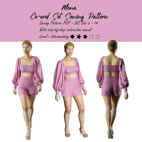Crop Top and Shorts Co-ord Set Pattern Project, Crop Top Sewing Pattern,  Shorts Digital Sewing Pattern, Indie Digital Pattern Project