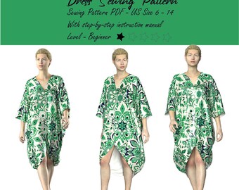 Kaftan Dress Sewing Pattern Project / Dress Sewing Pattern / Drape Dress Pattern /  Easy Sew Pattern