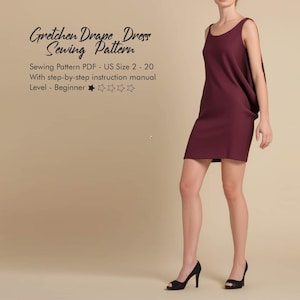 Cowl Dress Sewing Pattern , Sleeveless Easy Women Dress PDF Pattern Template Size 2-20, Plus Size Patterns