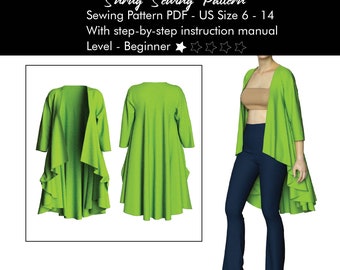 High-Low Shrug Sewing Pattern, Women's Overcoat (PDF Digital Download)