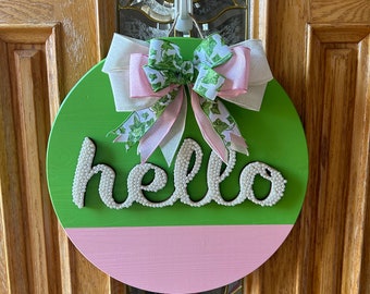 Pearled Hello Door Hanger / Ivy Ribbon