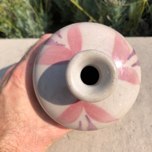 Circa 1980 Original DeWitt Michigan Jon Tury Signed stoneware Pottery Vase Weed Pot Flora Glaze dESIGN SIGNED #2