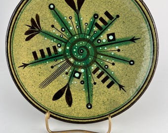 Artista modernista de mediados de siglo, Myrton Purkiss (1912-1978), artista californiano catalogado como modernista. Pintura sobre cerámica IMPRESIONANTE. Protegido de Glen Lukens.