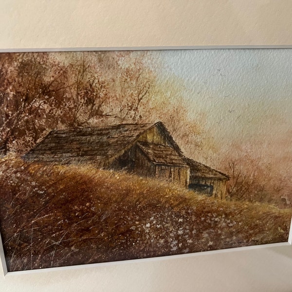 1994 Original Watercolor of a Shack on a Grassy Hill by Yerington Nevada artist Sandy England SIGNED perfect for the cabin decor and more