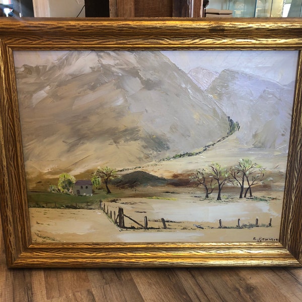 1967 MCM MOdernist Ranch Expanse Oil on Canvas Listed Yerington Nevada Artist Elsie Rowntree SIGNED from family estate of artist