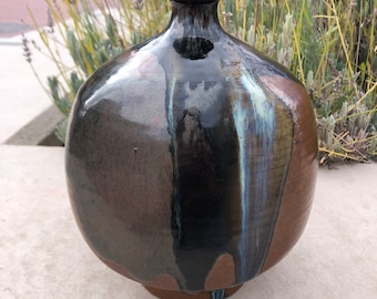 1975 Japanese Drip Glaze Vase: Altered Form, MCM Decor