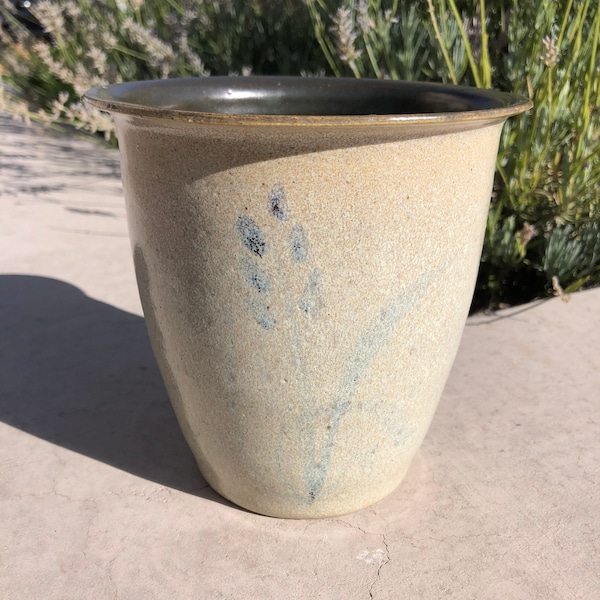 Rare Original 1960 Reno Nevada Artist Potter Thad Hess Flared Vessel Vase Form with Light Florals SIGNED for the MCM decor and more