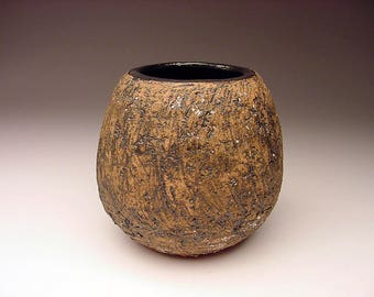 MCM Slashed Earthenware Vase: Signed Brutalist Vessel by Illinois Artist Mar Carter