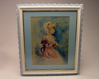 1884 Lady Portrait Watercolor by James Cantwell, Thomas Moran Protege