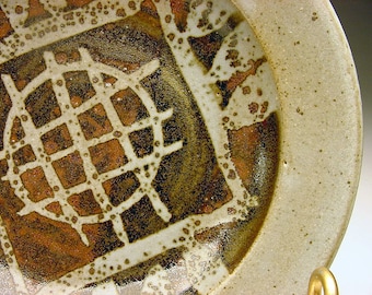 Listed MCM Studio Potter Patrick Kennedy wax-resist design STUDIO pottery low bowl SIGNED