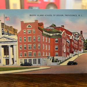 Escola de Design de Rhode Island, década de 1930, cartão postal de Providence, Rhode Island, selo de um centavo, publicação Colourpicture, Cambridge, Massachusetts, RISD