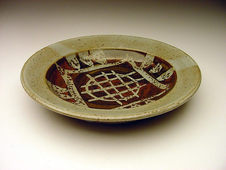 Listed MCM Studio Potter Patrick Kennedy wax-resist design STUDIO pottery low bowl SIGNED