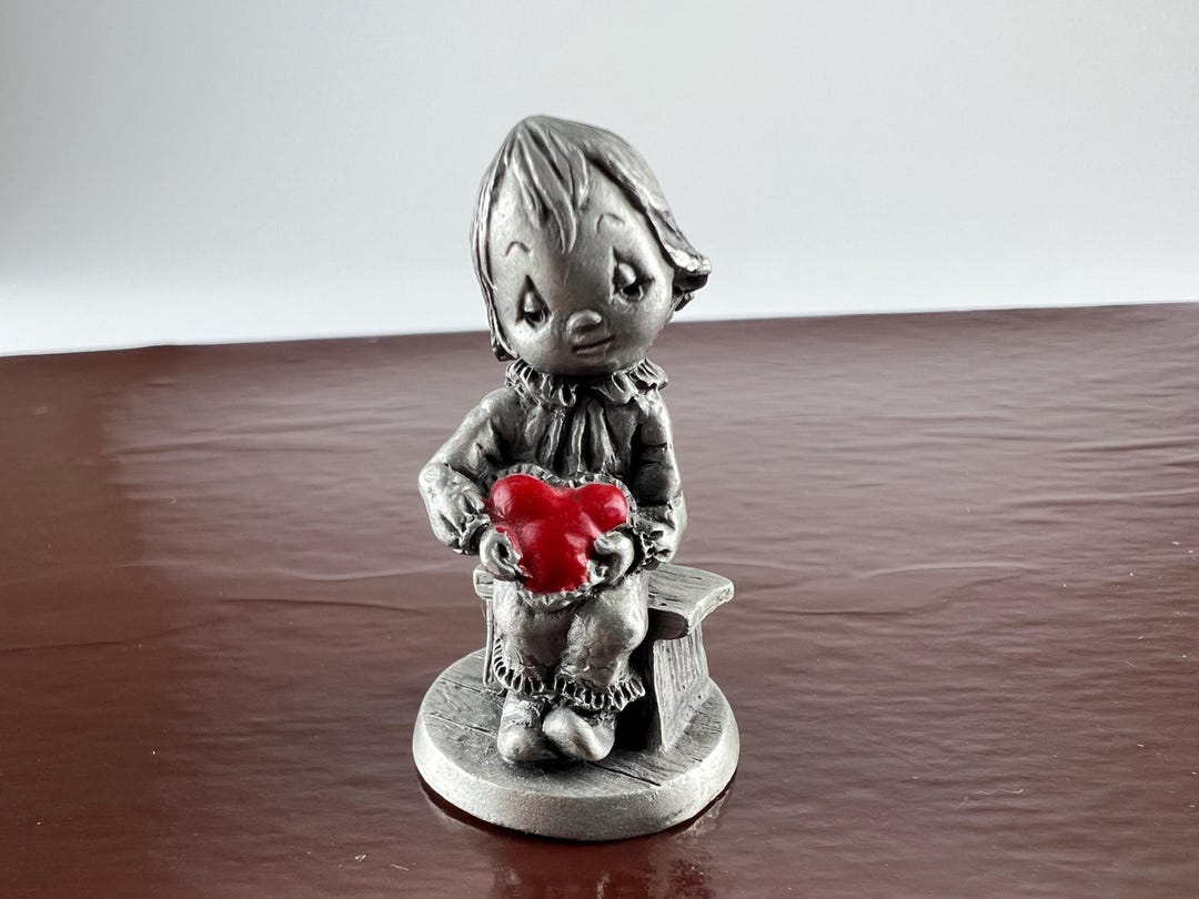 Betsey Clark Hudson Pewter Girl With Red Heart Figurine, 1982