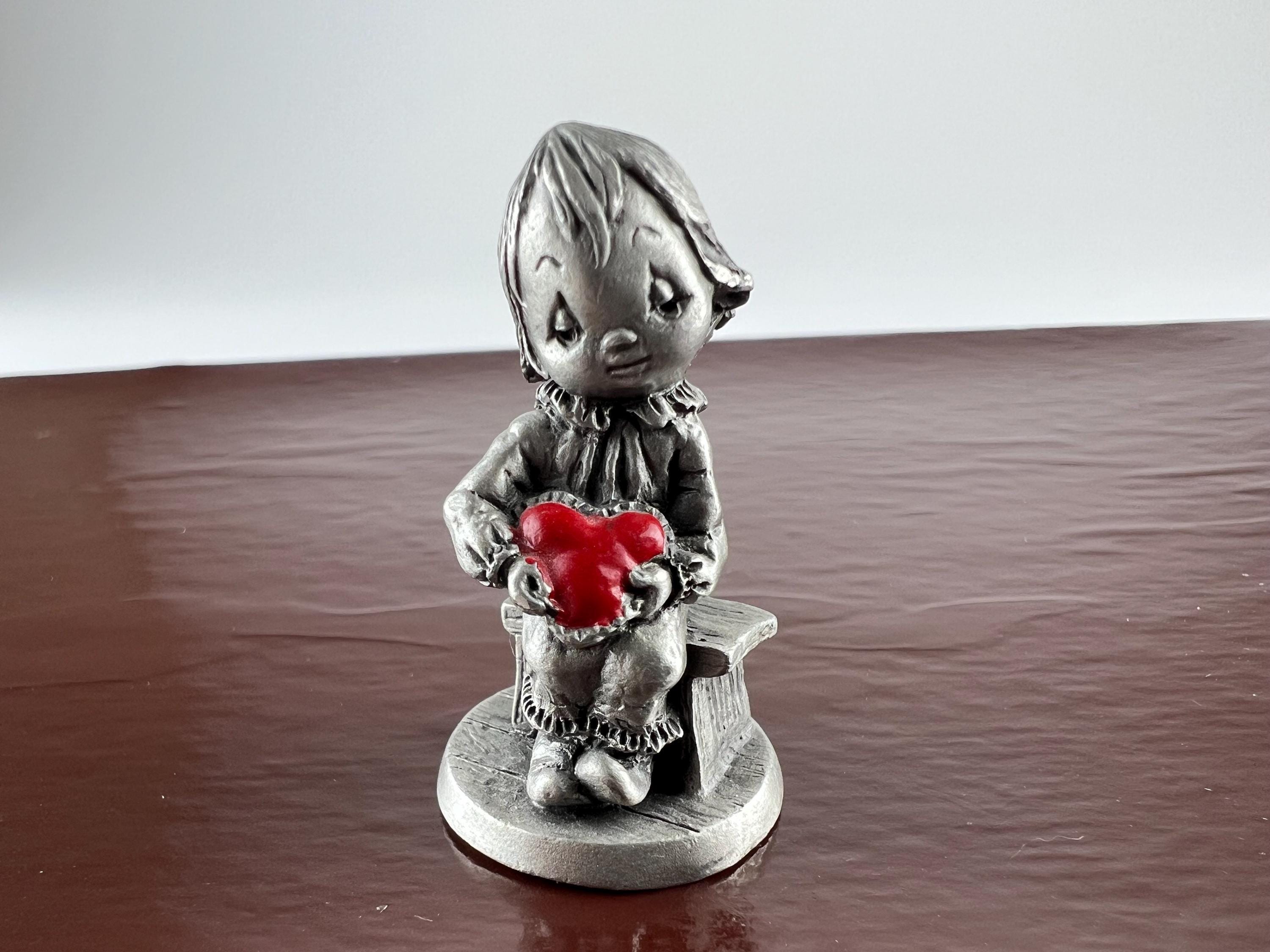 Betsey Clark Hudson Pewter Girl With Red Heart Figurine, 1982
