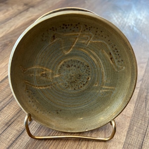 Signed Pottery Plate: Abstract Carving, Upstate New York Collection