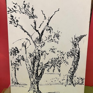 1970&#39;s Original Acrylic Sketch on Paper Painting from Estate of Listed California Artist Evalyn Eve Virginia Mitchell (1907-1995) unsigned
