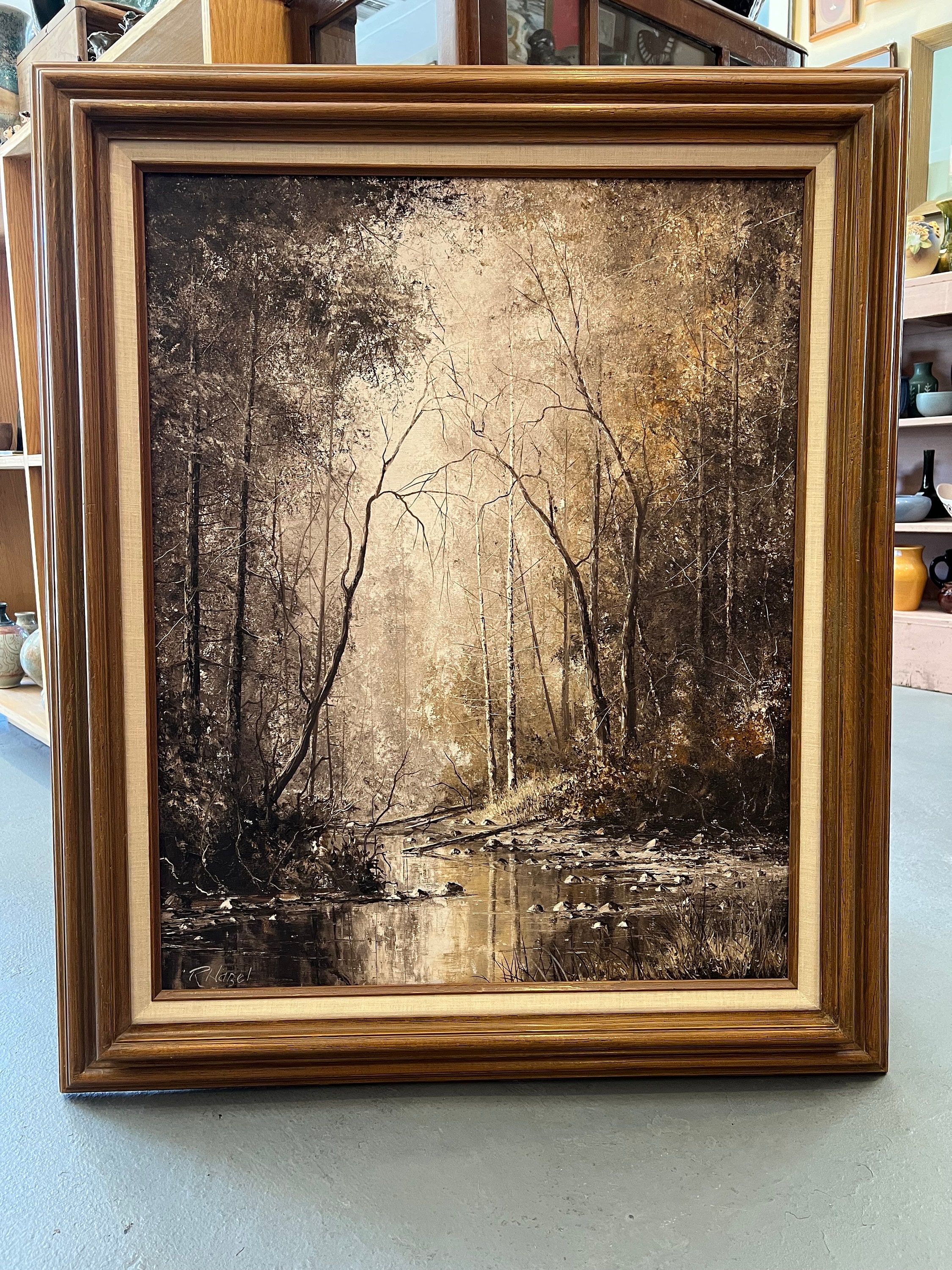 Richard Hazel Stream Painting: Signed California Artist, MCM Decor