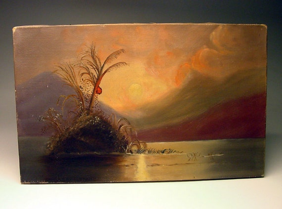 Circa 1895 Original Victorian Era Coastal Rock Painting on L Hjorth Denmark Terra Cotta Plate 609