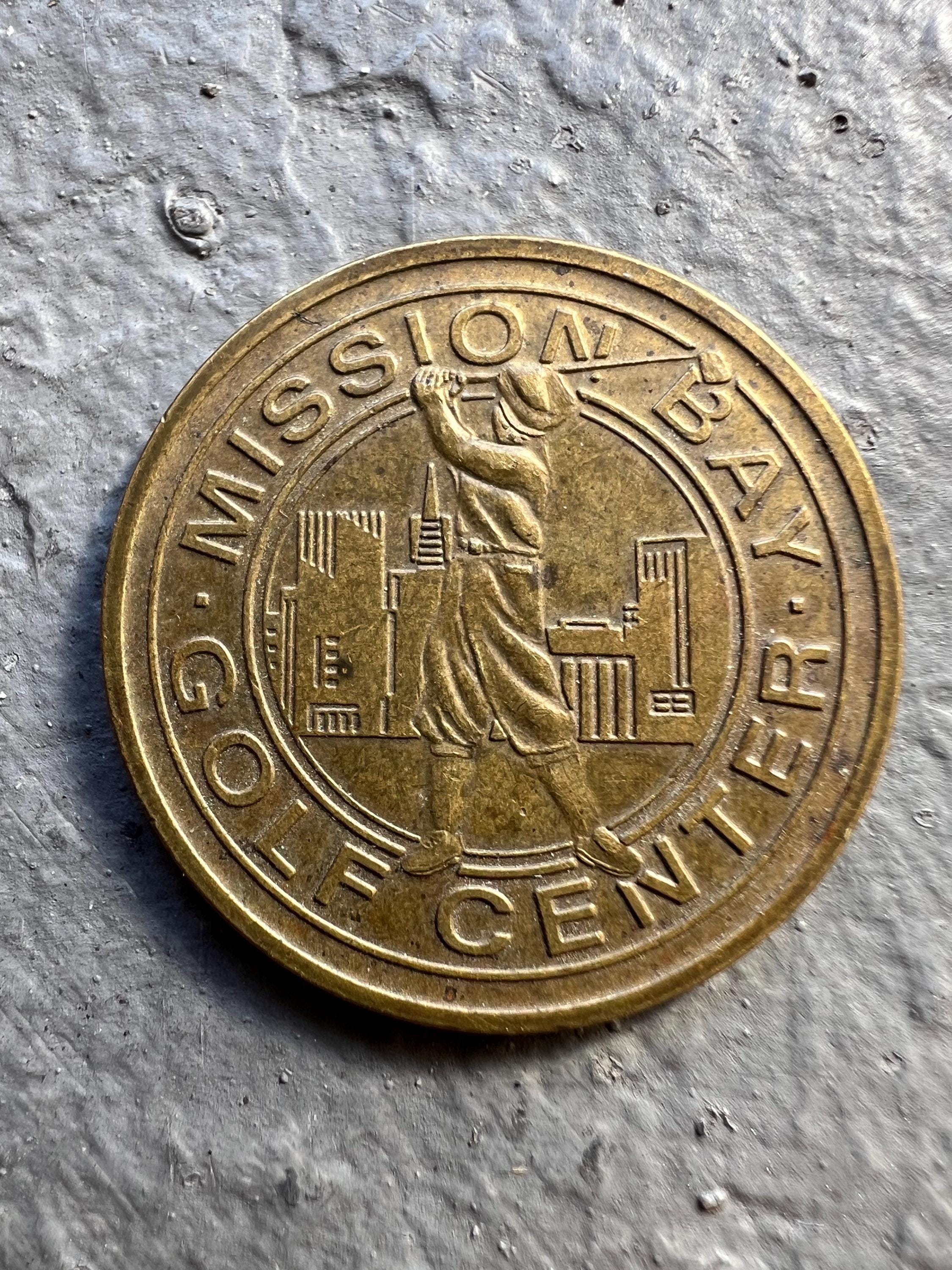 Vintage Brass Golf Token from Mission Bay Golf Center San Francisco California approximately 28mms