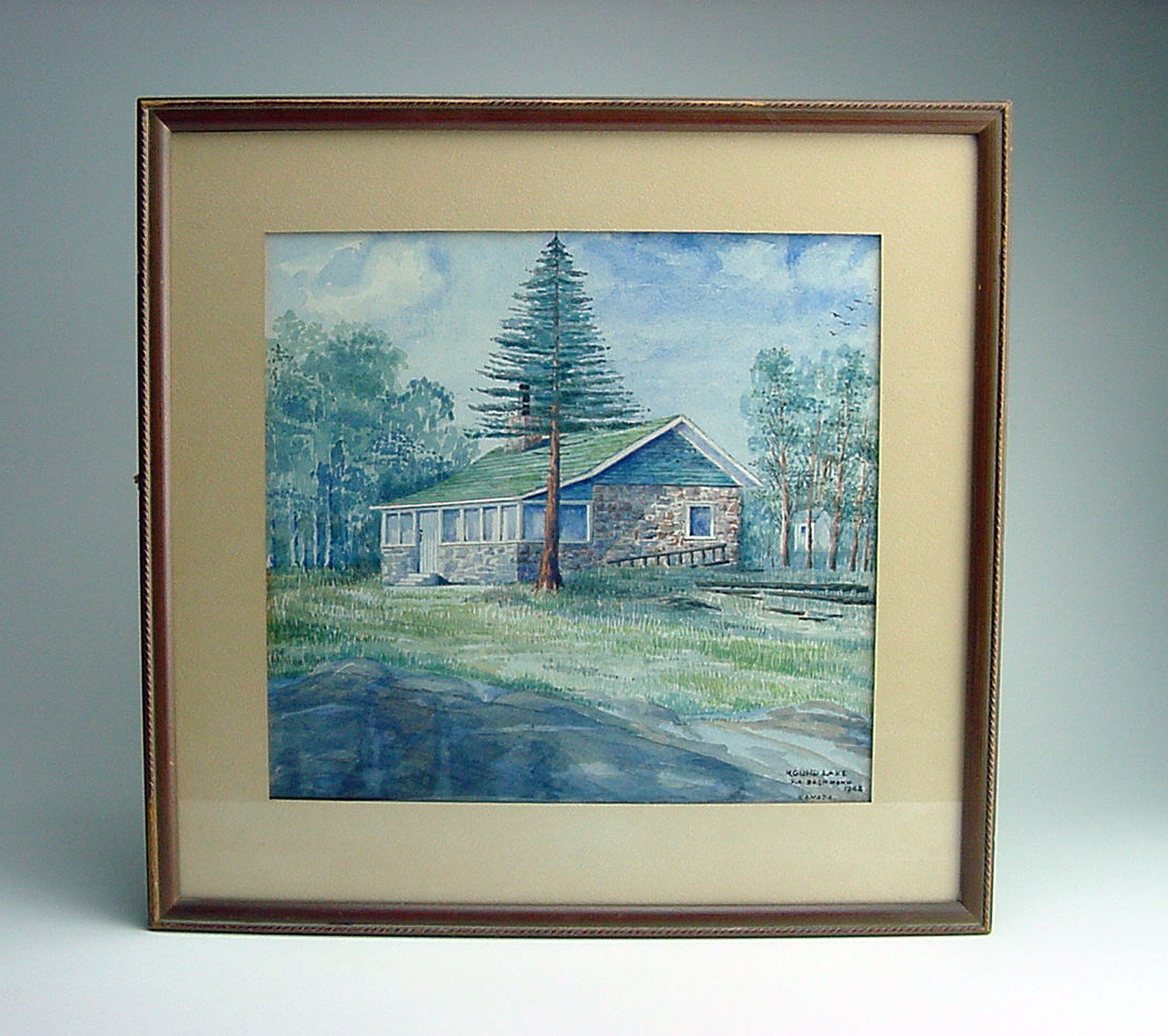 1948 Watercolor Painting: Round Lake Ontario Landscape, Signed G.A. Bachmann