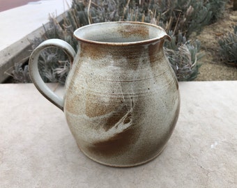 Original Circa 1975 Abstract Glaze design with Poured Effects Pottery Pitcher SIGNED Kim with note for Christmas perfect for MCM decor&more