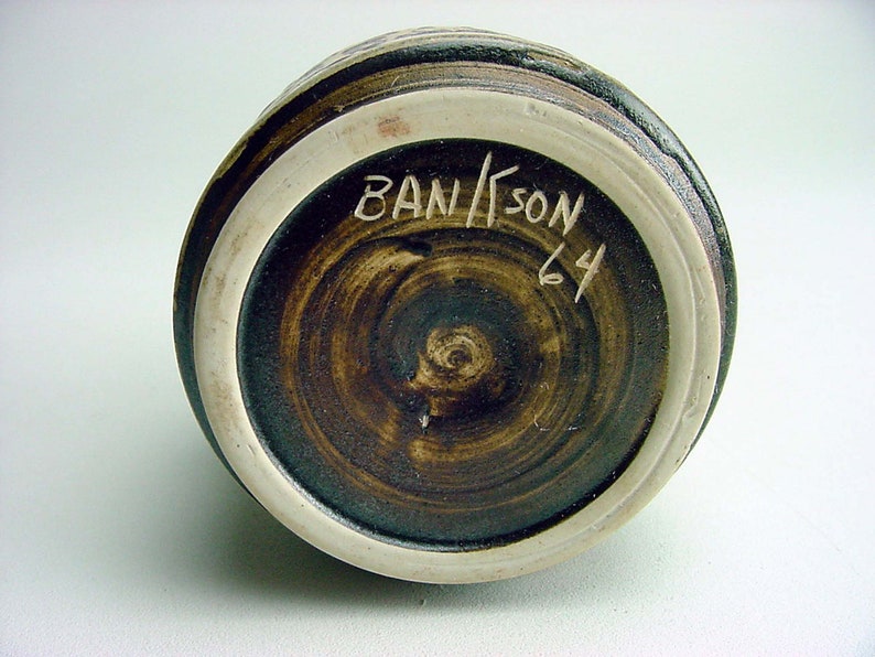 MCM original 1964 Listed Artist Marjory Zoet Bankson Wax Resist Glazed Bottle Vase SIGNED Louis Mideke Protege
