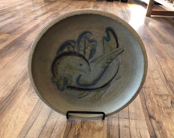 Circa 1938 Original Red Clay Art Deco Bird Design Low Bowl with portion of Original Exhibition Label SIGNED Gatewood