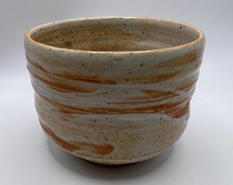 Signed Mark Zamantakis (1926-2016) White Stoneware Bowl: Shino Glazed Studio Pottery With Finger Wipes